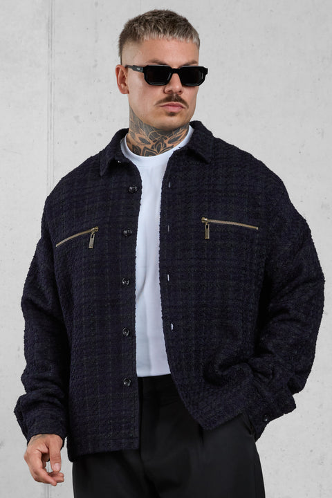 BLACKBERRY/OLIVE BOUCLÉ OVERSHIRT