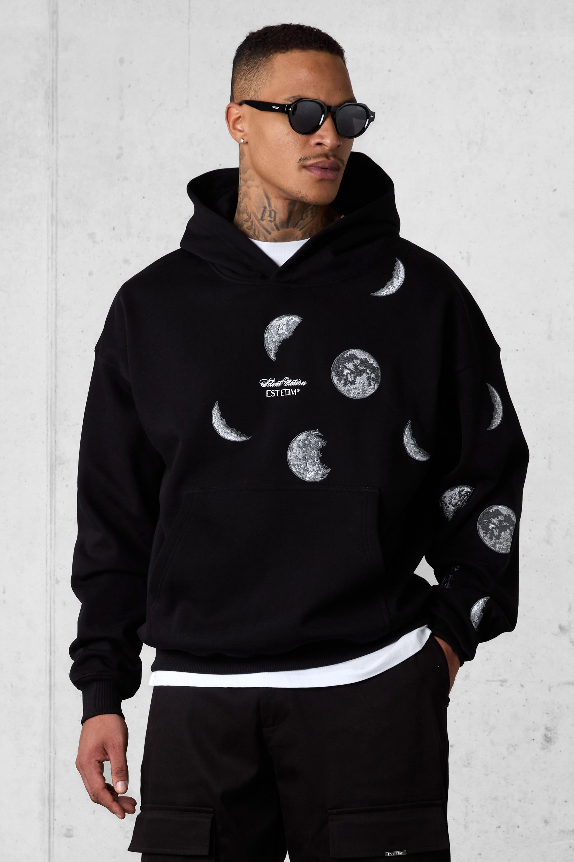 Black Silent Motion Moon Oversized Hoodie