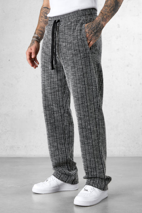 BLACK STRIPED JACQUARD LOOSE PANTS