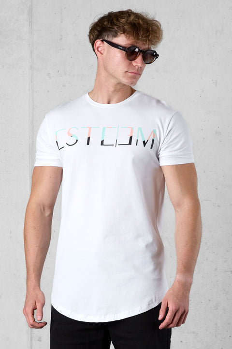 WHITE MIXED COLORS LETTERING TEE