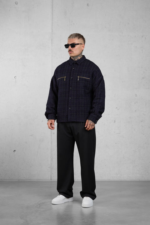 BLACKBERRY/OLIVE BOUCLÉ OVERSHIRT