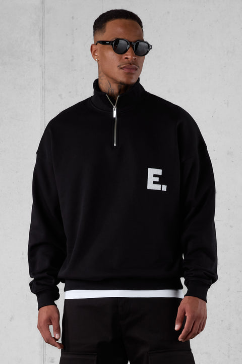 BLACK E. STATEMENT OVERSIZED HALFZIP SWEATER