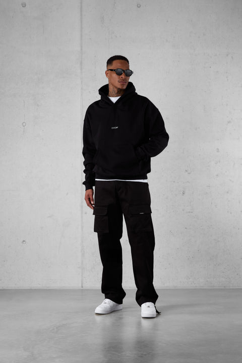 BLACK FLAMING BLURRED HEARTS OVERSIZED HOODIE