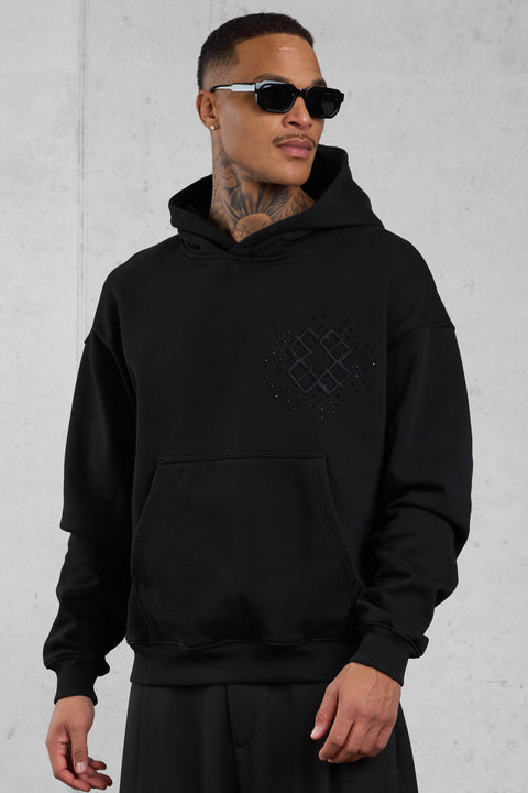 BLACK MONOGRAM RHINESTONE OVERSIZED HOODIE