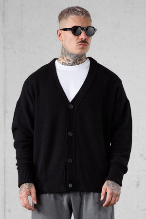 BLACK OVERSIZED KNIT CARDIGAN