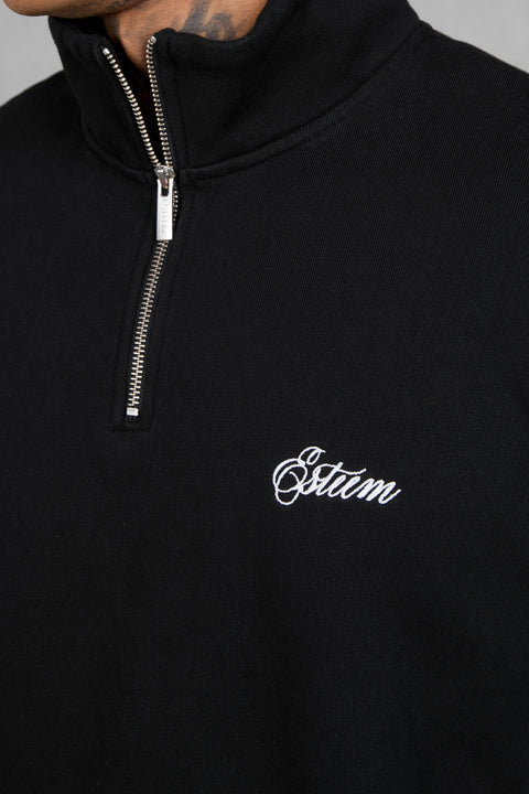 BLACK SIGNATURE OVERSIZED HALFZIP SWEATER
