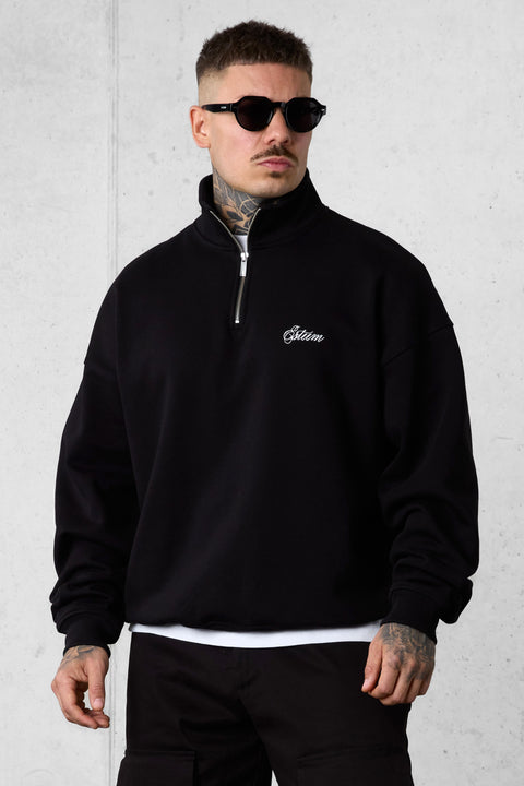 BLACK SIGNATURE OVERSIZED HALFZIP SWEATER