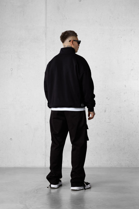 BLACK SIGNATURE OVERSIZED HALFZIP SWEATER