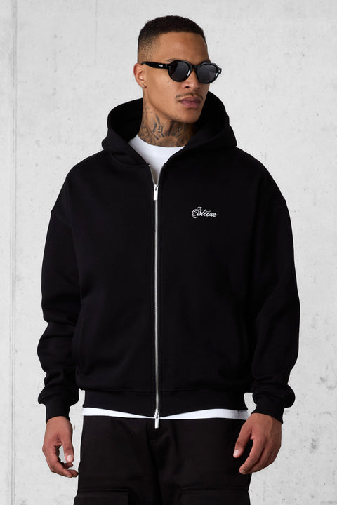 BLACK SIGNATURE OVERSIZED ZIP HOODIE