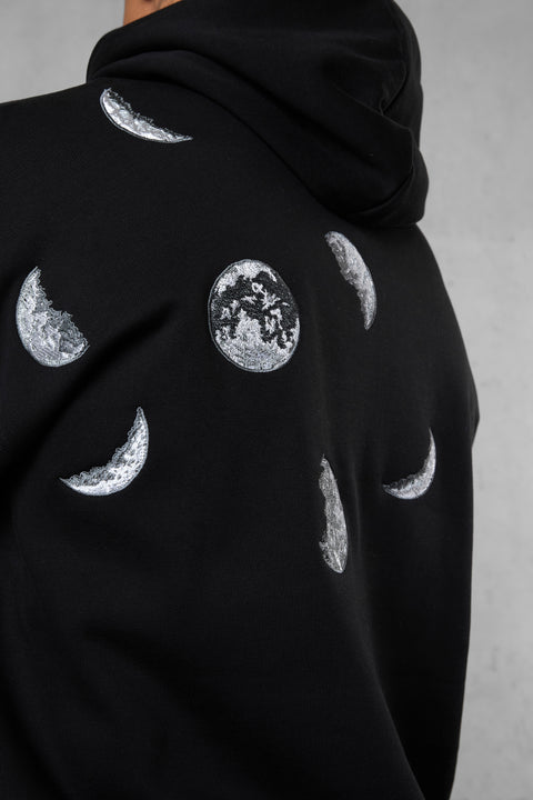 BLACK SILENT MOTION MOON OVERSIZED HOODIE