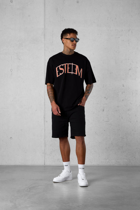 BLACK BURNTCORAL CURVE OVERSIZED TEE