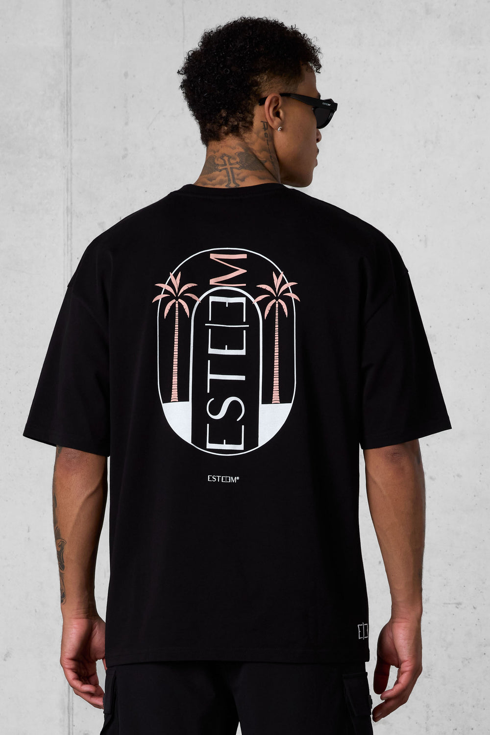 BLACK DOUBLE PALM OVERSIZED TEE