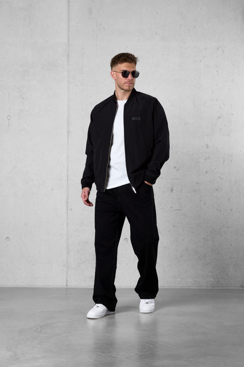 BLACK NYLON BOMBER JACKET