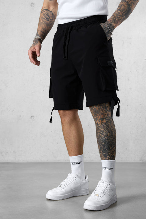 BLACK NYLON CARGO SHORTS