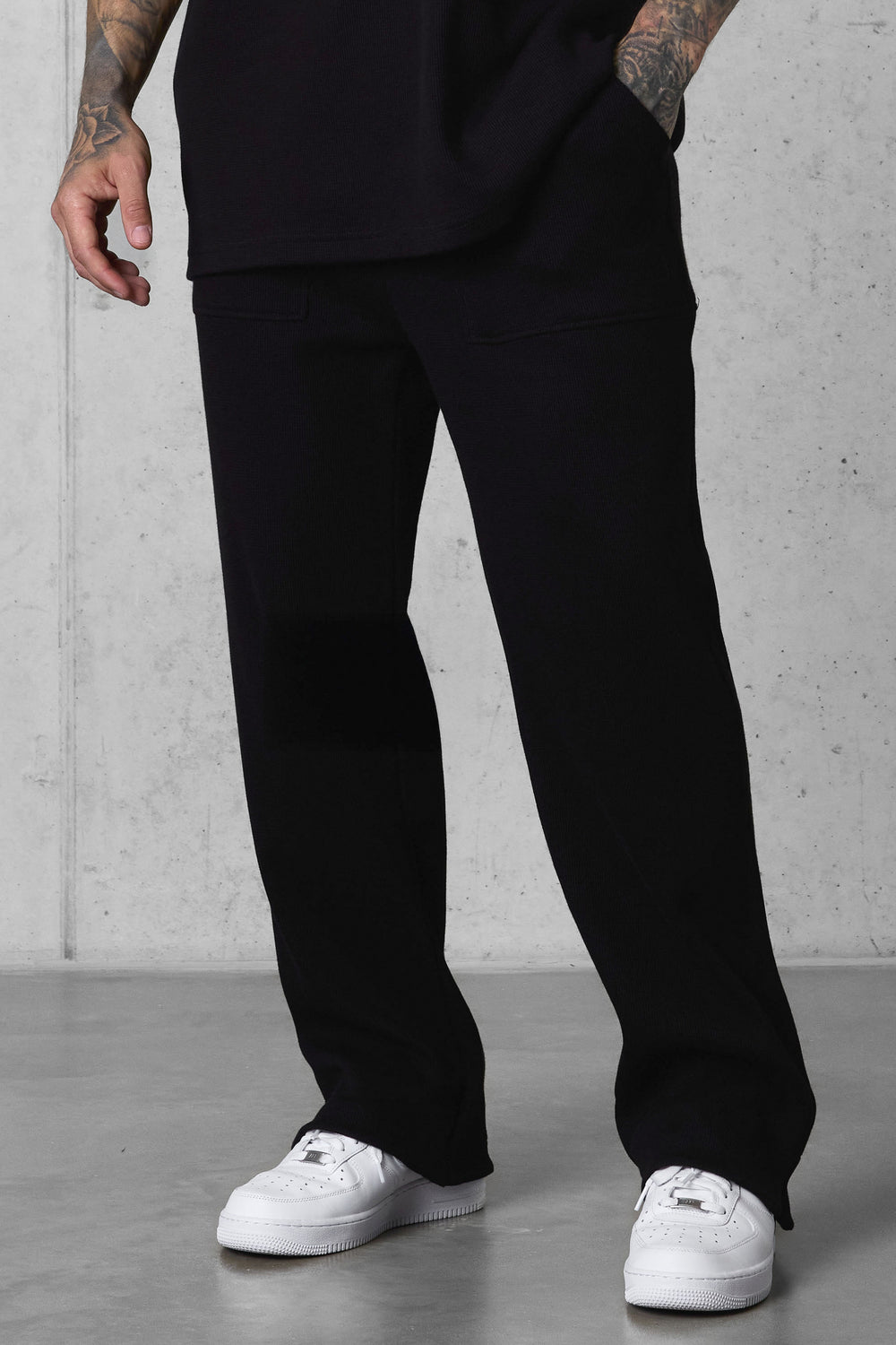 BLACK WAFFLE PANTS
