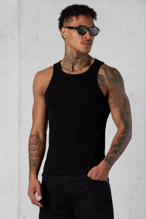 BLACK WAFFLE TANK TOP