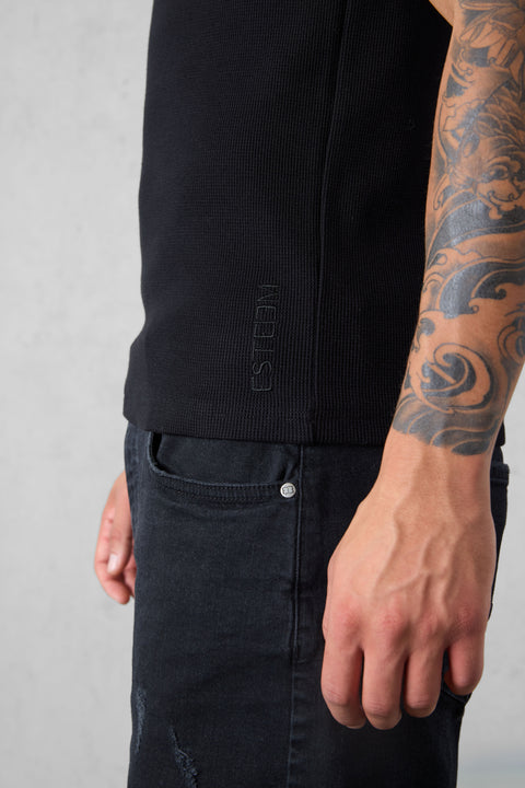 BLACK WAFFLE TANK TOP