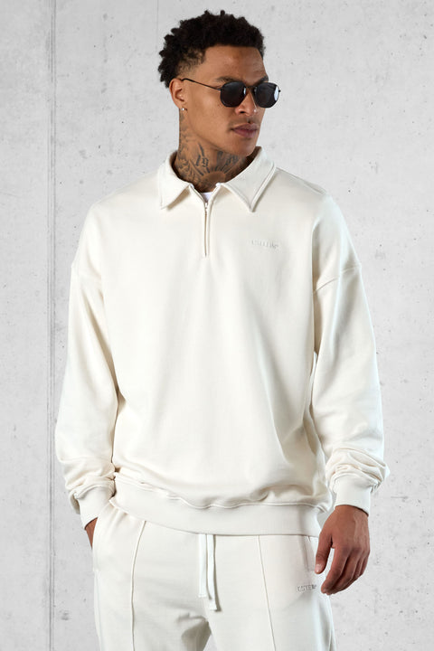 CREAM ESSENTIAL OVERSIZED HALFZIP SWEATER