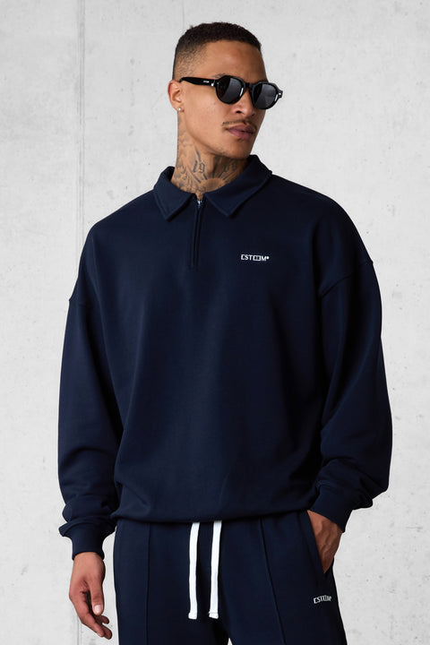 DARKSAPPHIRE ESSENTIAL OVERSIZED HALFZIP SWEATER