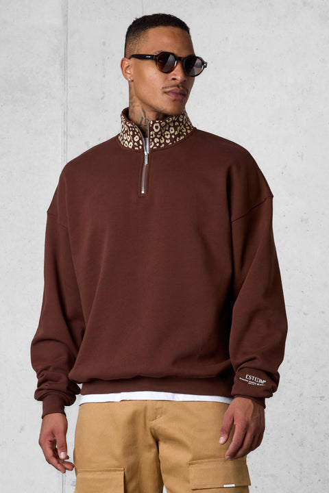 DOWNTOWNBROWN LEO AESTHETICS OVERSIZED HALFZIP SWEATER