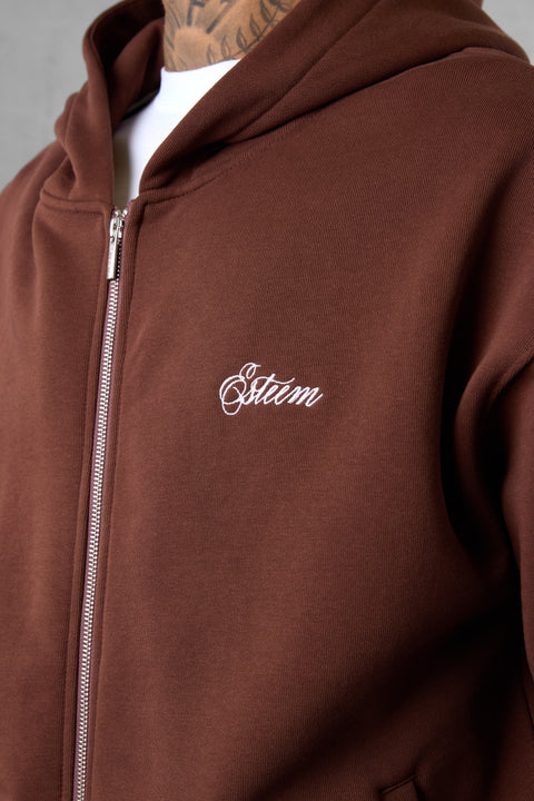 DOWNTOWNBROWN SIGNATURE OVERSIZED ZIP HOODIE