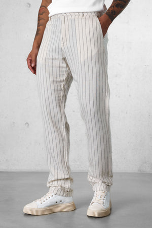 ECRU STRIPED LINEN PANTS