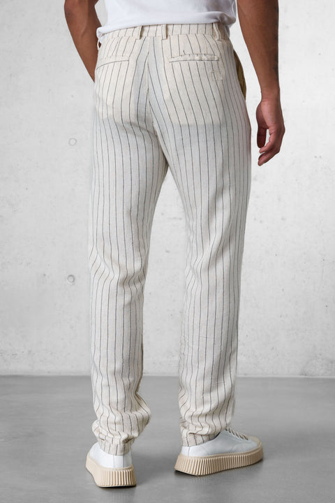 ECRU STRIPED LINEN PANTS