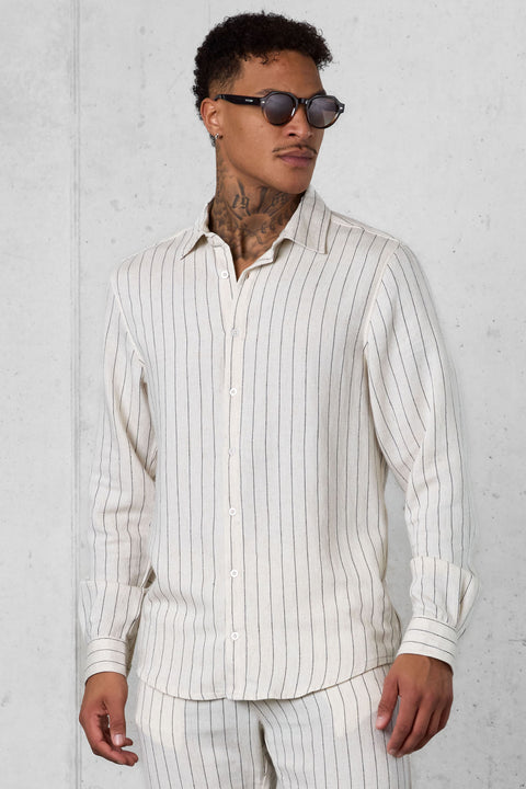 ECRU STRIPED LINEN SHIRT