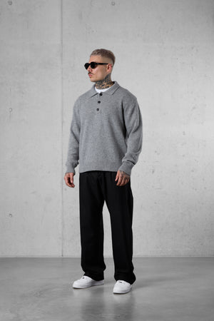 GREY KNIT POLO SWEATER