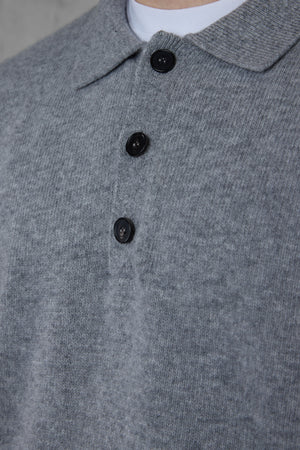 GREY KNIT POLO SWEATER