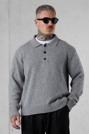 GREY KNIT POLO SWEATER