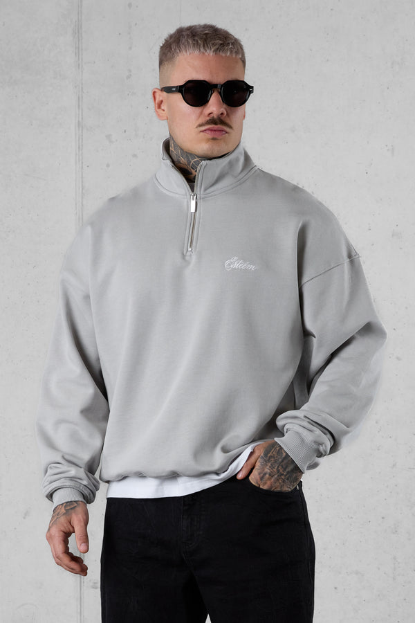 GREY SIGNATURE HALFZIP OVERSIZED SWEATER