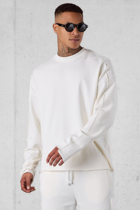 OFFWHITE APPLIQUÉ DISTRESSED OVERSIZED SWEATER