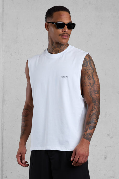 WHITE LOW SUN HOURS OVERSIZED TANK TEE