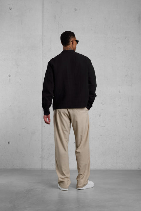 BLACK MUSLIN HENLEY OVERSIZED SHIRT