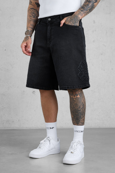 WASHED BLACK MONOGRAM JEANSSHORTS