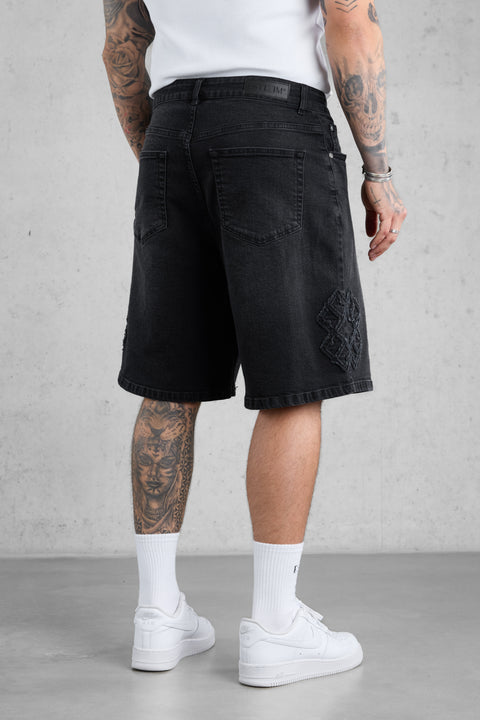 WASHED BLACK MONOGRAM JEANSSHORTS
