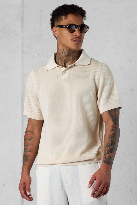 SAND OVERSIZED KNIT POLOSHIRT