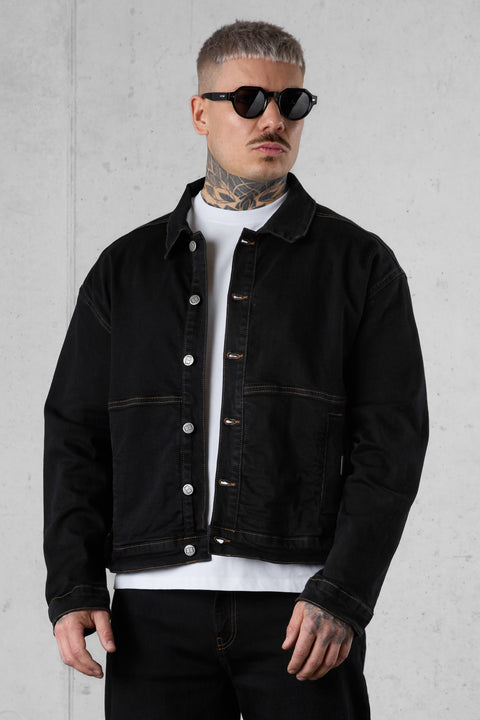WASHED BLACK CONTRAST JEANS JACKET