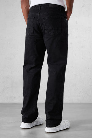 WASHED BLACK WRINKLED STRAIGHT JEANS