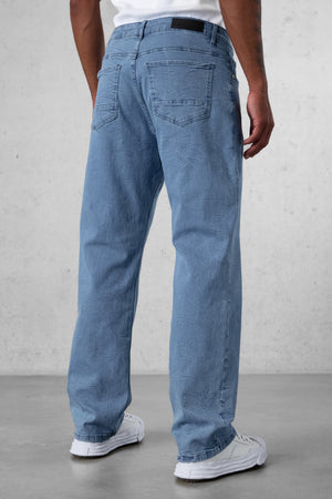 WASHED BLUE WRINKLED STRAIGHT JEANS