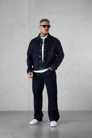 WASHED DARKBLUE CONTRAST JEANS JACKET