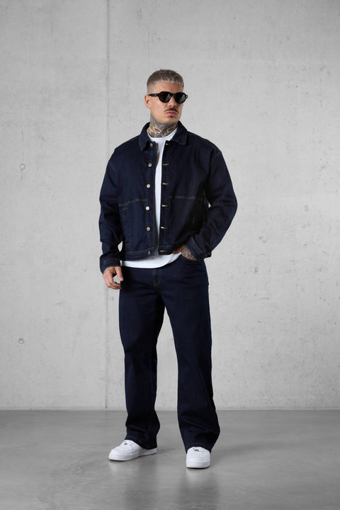 WASHED DARKBLUE CONTRAST JEANS JACKET