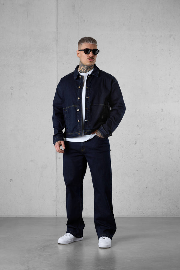 WASHED DARKBLUE CONTRAST JEANS JACKET