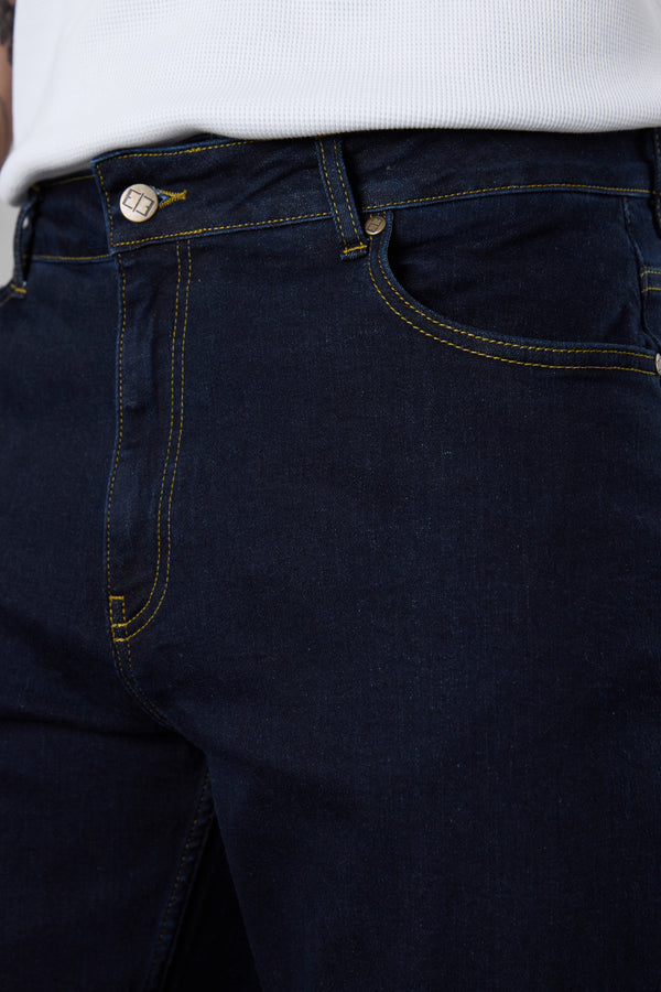 WASHED DARKBLUE CONTRAST LOOSE JEANS