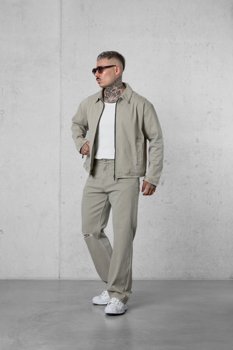 WASHED OLIVE DESTROYED JEANS JACKET