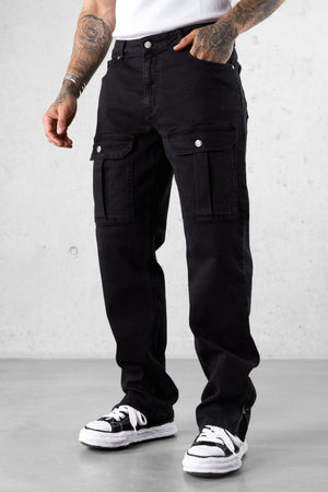 WASHED BLACK CARGO JEANS 2.0