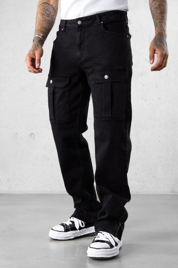 WASHED BLACK CARGO JEANS 2.0