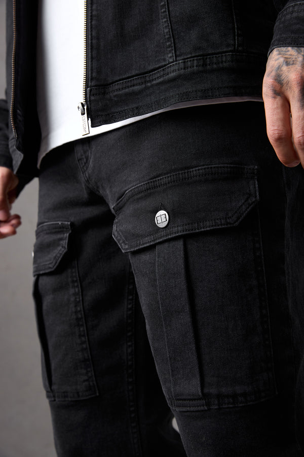 WASHED BLACK CARGO JEANS 2.0