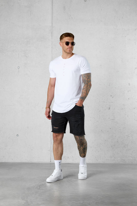 WASHED BLACK DESTROYED JEANSSHORTS